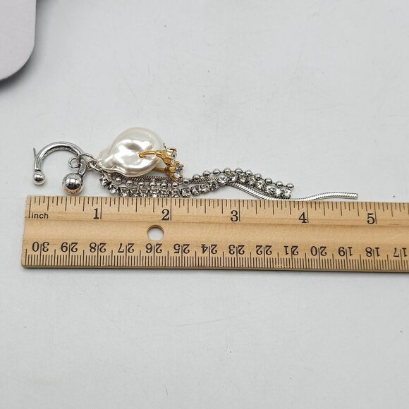 Zara Statement Faux Pearl Chain Drop Earrings With Gold Silver Tone Accents - Picture 7 of 7